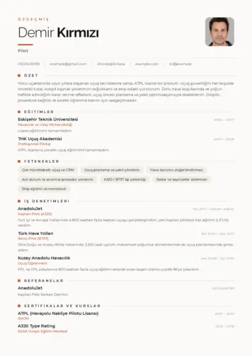 Pilot CV Örnekleri cv indir